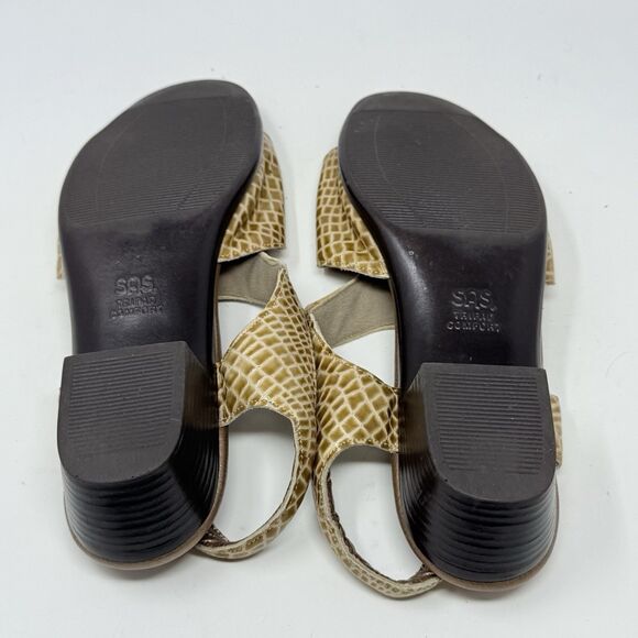 SAS Suntimer Slingback Sandals Womens 9 S Slim Tan Gold Croc Print Hook Loop - Picture 16 of 16
